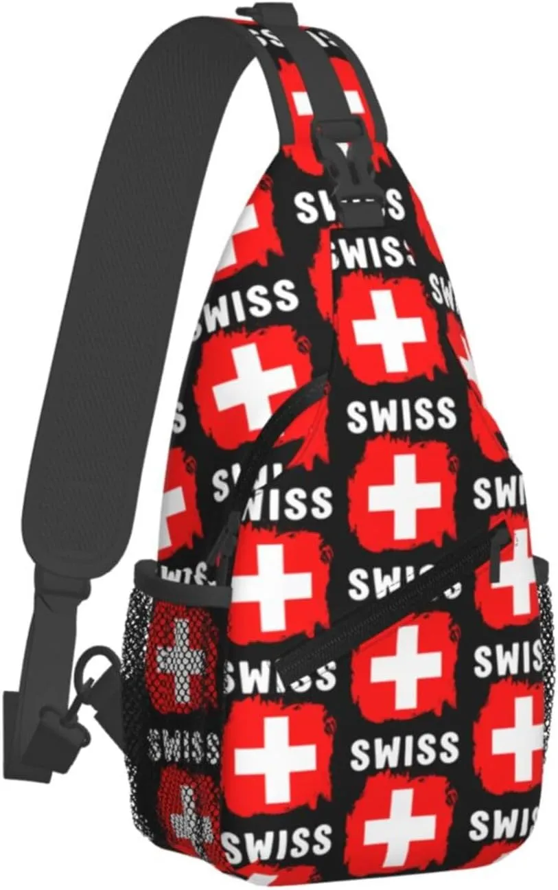 Switzerland Swiss Flag Crossbody Bags Sling Backpack Cross Chest Bag Sports Shoulder Bag Gym Fanny Pack Adjustable Cycling Daypack Diagonally Rucksack for Running