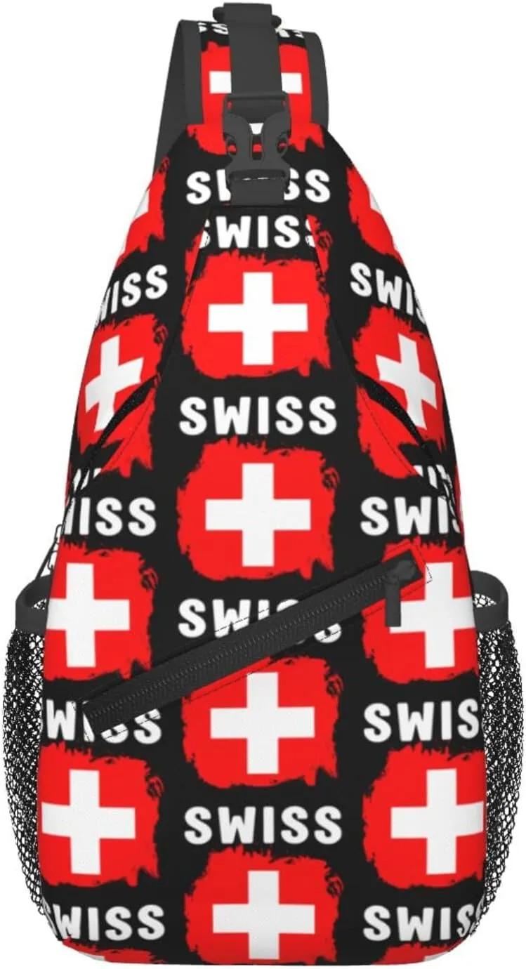 Switzerland Swiss Flag Crossbody Bags Sling Backpack Cross Chest Bag Sports Shoulder Bag Gym Fanny Pack Adjustable Cycling Daypack Diagonally Rucksack for Running