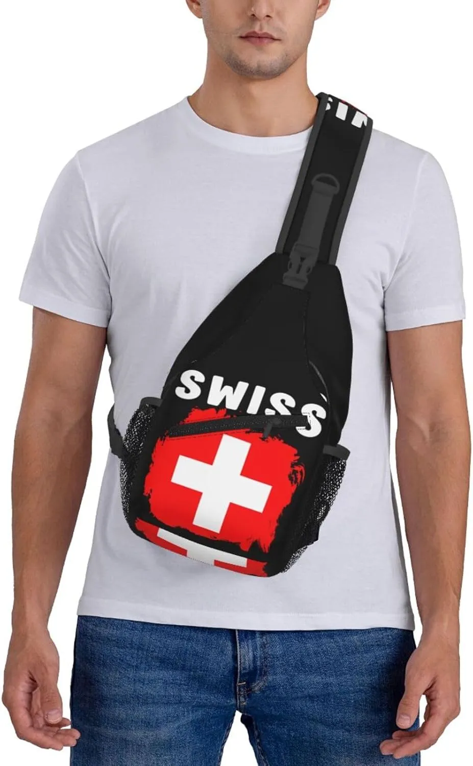 Switzerland Swiss Flag Crossbody Bags Sling Backpack Cross Chest Bag Sports Shoulder Bag Gym Fanny Pack Adjustable Cycling Daypack Diagonally Rucksack for Running
