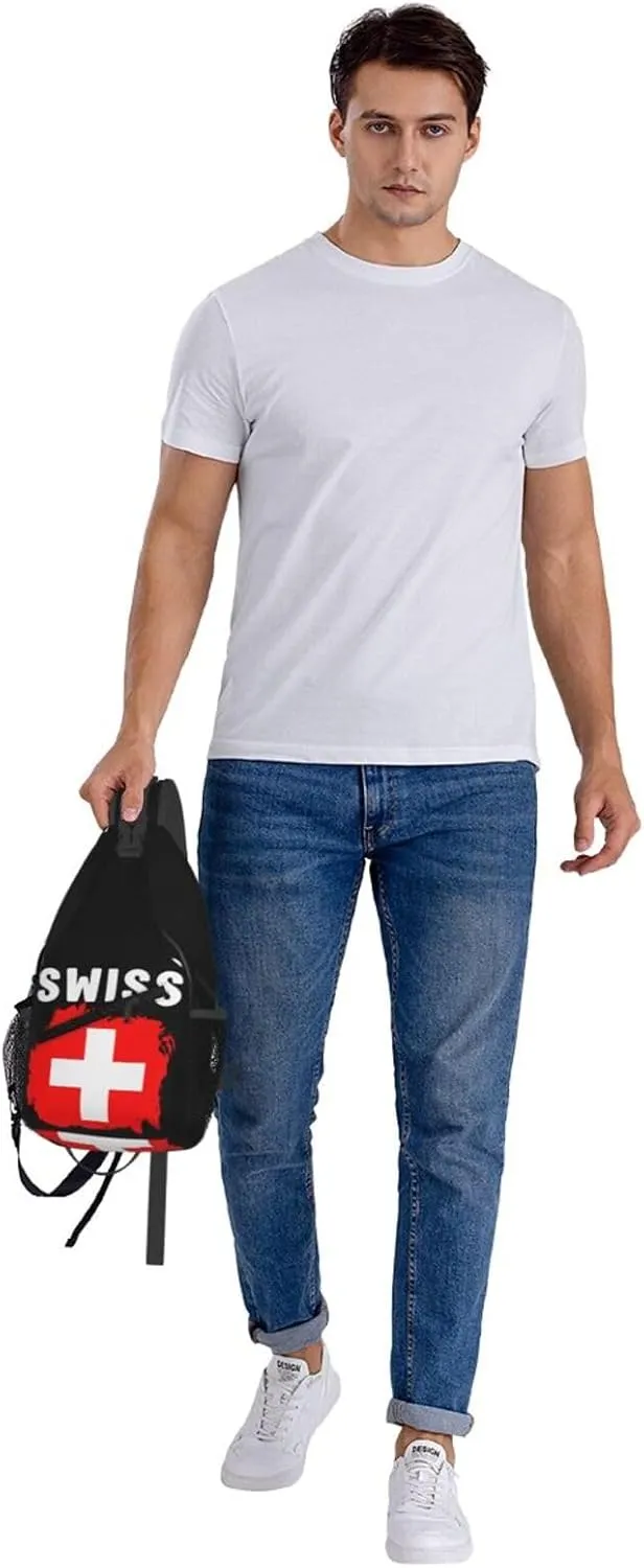 Switzerland Swiss Flag Crossbody Bags Sling Backpack Cross Chest Bag Sports Shoulder Bag Gym Fanny Pack Adjustable Cycling Daypack Diagonally Rucksack for Running