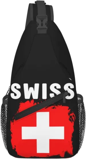 Switzerland Swiss Flag Crossbody Bags Sling Backpack Cross Chest Bag Sports Shoulder Bag Gym Fanny Pack Adjustable Cycling Daypack Diagonally Rucksack for Running