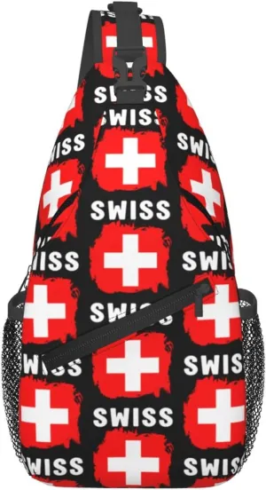 Switzerland Swiss Flag Crossbody Bags Sling Backpack Cross Chest Bag Sports Shoulder Bag Gym Fanny Pack Adjustable Cycling Daypack Diagonally Rucksack for Running