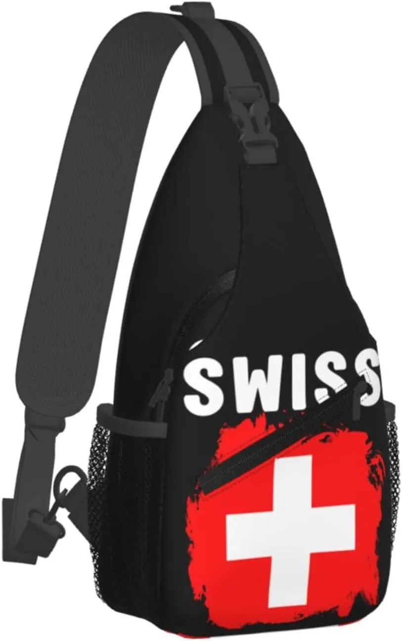 Switzerland Swiss Flag Crossbody Bags Sling Backpack Cross Chest Bag Sports Shoulder Bag Gym Fanny Pack Adjustable Cycling Daypack Diagonally Rucksack for Running