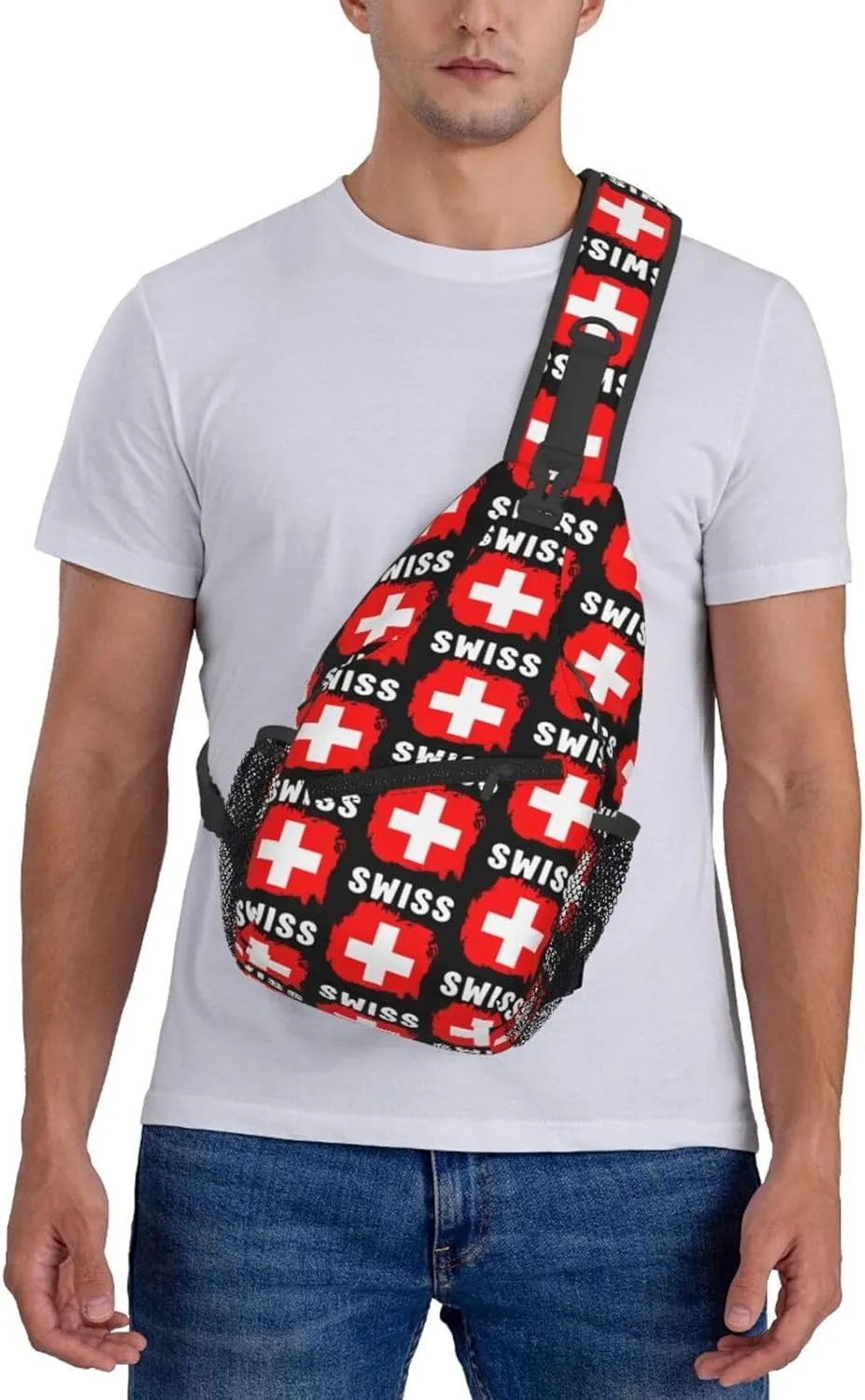 Switzerland Swiss Flag Crossbody Bags Sling Backpack Cross Chest Bag Sports Shoulder Bag Gym Fanny Pack Adjustable Cycling Daypack Diagonally Rucksack for Running