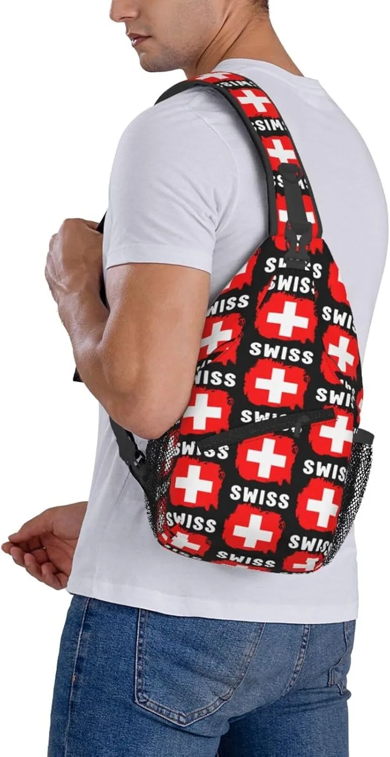 Switzerland Swiss Flag Crossbody Bags Sling Backpack Cross Chest Bag Sports Shoulder Bag Gym Fanny Pack Adjustable Cycling Daypack Diagonally Rucksack for Running