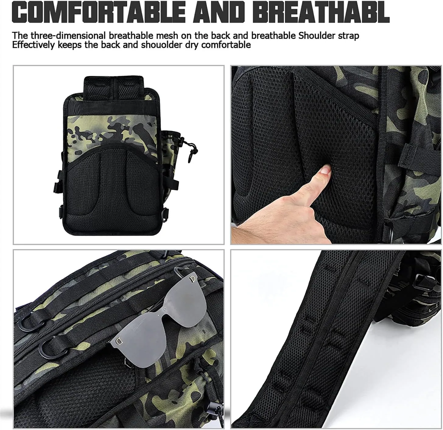 Tactical Backpack Medium EDC DayPack Military Molle Backpacks Bag Outdoor Rucksack for Fishing Hunting Camping (Black CP camo)