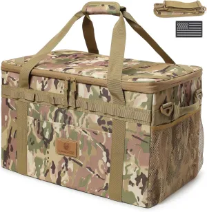 Tactical Camping Storage Bag Utility Tote Bag Camping Kitchen Organizer with Axe Holder & Shoulder Strap (Camocolor, Large (46L))