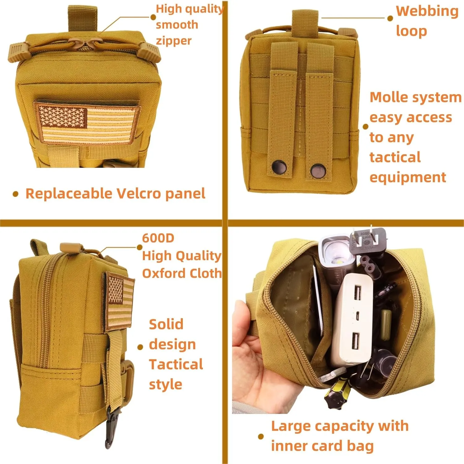 Tactical Molle Pouch Compact EDC Bag Utility Tool Pouch Durable 600D Nylon Small Travel Bag Molle Accessories Organizer for Outdoor Activity