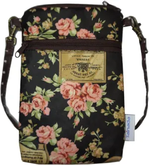 Tainada Women Crossbody Shoulder Travel Zippered Wallet Purse Clutch Phone Bag w/Detachable Strap (Floral Pattern Black)