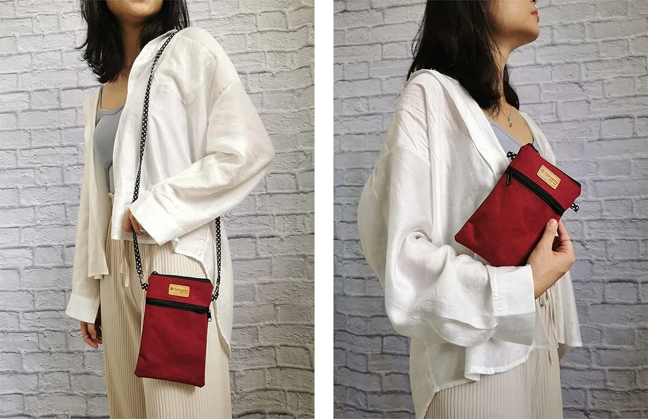 Tainada Women Crossbody Shoulder Travel Zippered Wallet Purse Clutch Phone Bag w/Detachable Strap (Wine Red)