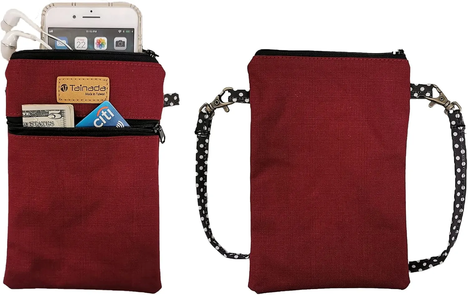 Tainada Women Crossbody Shoulder Travel Zippered Wallet Purse Clutch Phone Bag w/Detachable Strap (Wine Red)