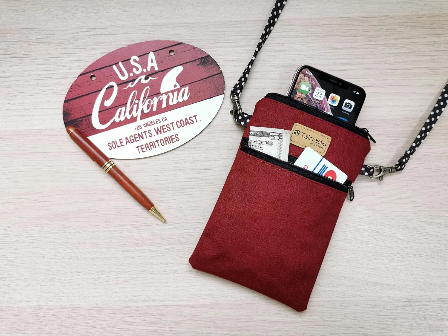 Tainada Women Crossbody Shoulder Travel Zippered Wallet Purse Clutch Phone Bag w/Detachable Strap (Wine Red)