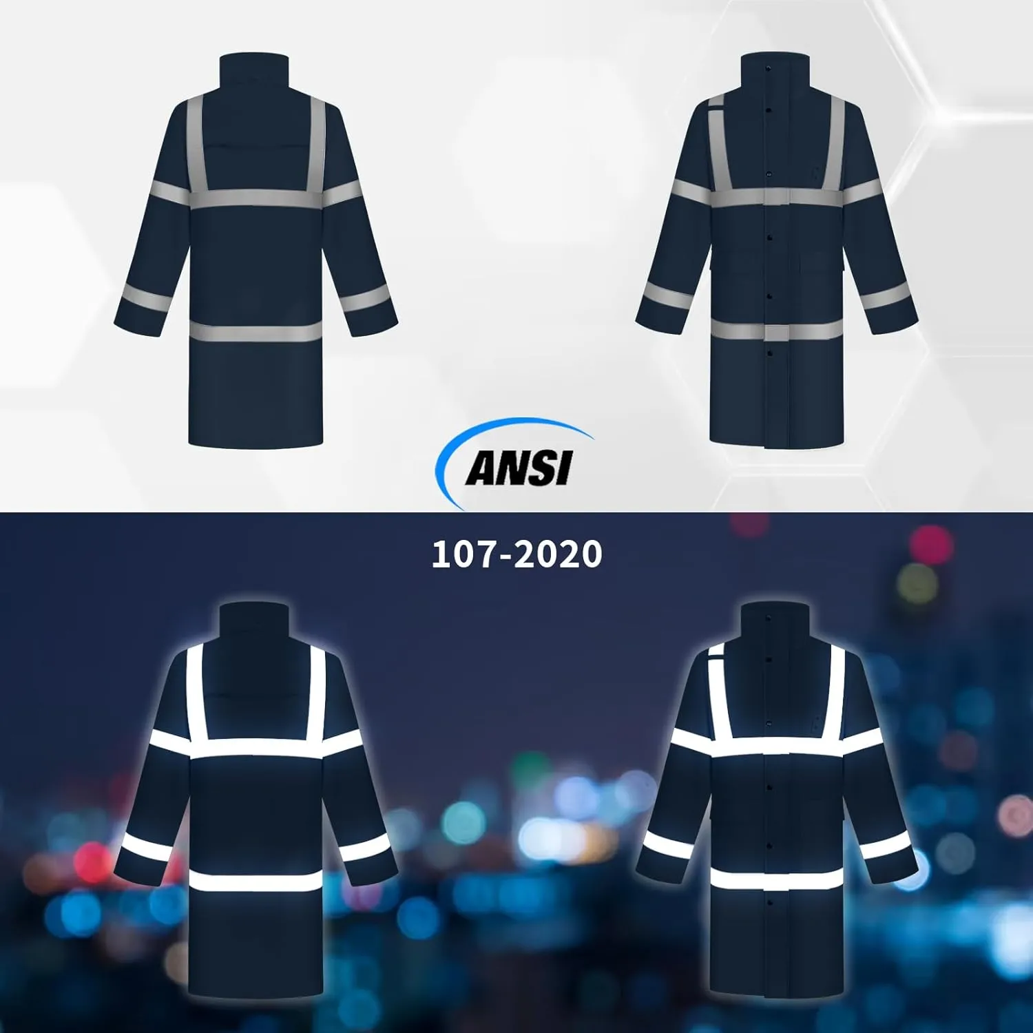 TCCFCCT Rain Suits Heavy Duty Rain Jackets with Hood, Waterproof, Hi Vis, Long Safety Coats for Women & Men, Navy Blue, XL