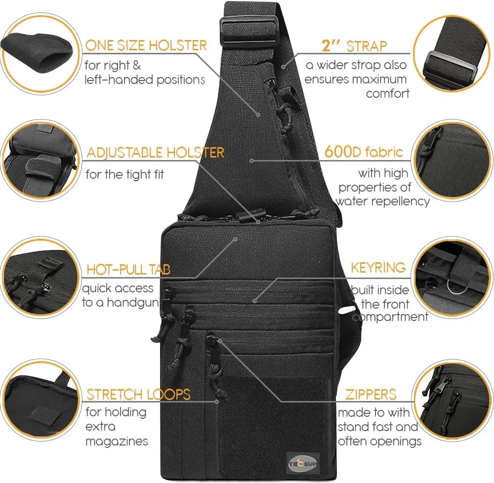 TECEUM Tactical Compact Sling Bag – CCW for Everyday – 10  Styles – Shoulder Crossbody Bag for Concealed Carry of Handgun
