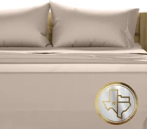 TEXAS LINEN CO. 100% Egyptian Cotton Queen Size Sheet Set - 1000 Thread Count 4 PC Cotton Sheets for Queen Bed, Soft, Cooling Extra Long Staple Luxury Hotel Sheets - Fits Upto 18” Deep Pocket - Taupe