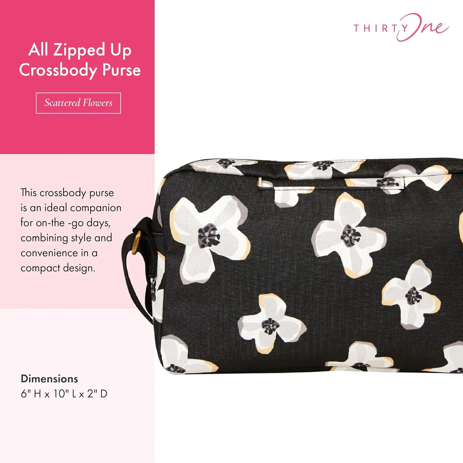 THIRTY-ONE Gifts All Zipped Up Crossbody Purse, Zipper-Top Crossbody Bag for Women