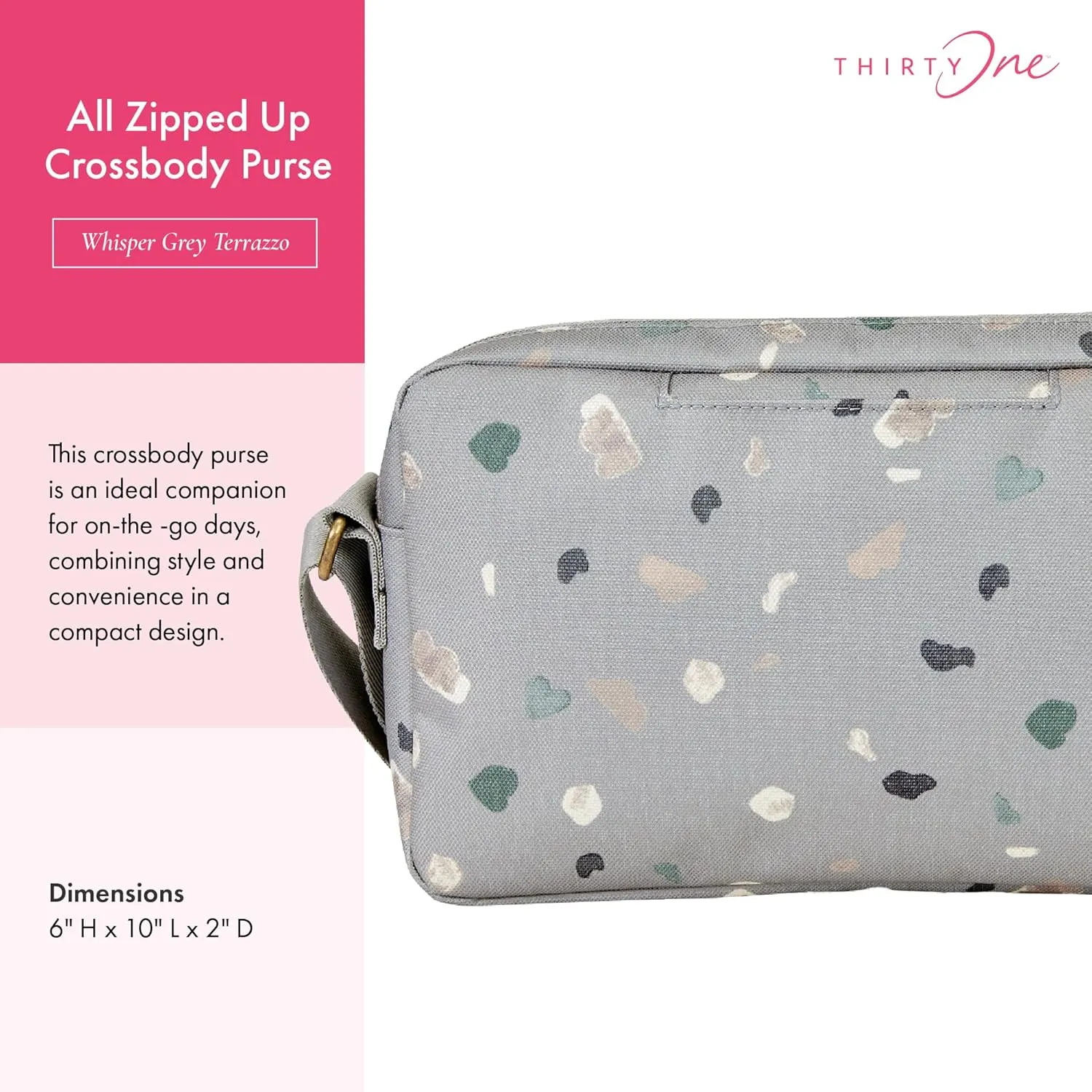 THIRTY-ONE Gifts All Zipped Up Crossbody Purse, Zipper-Top Crossbody Bag for Women