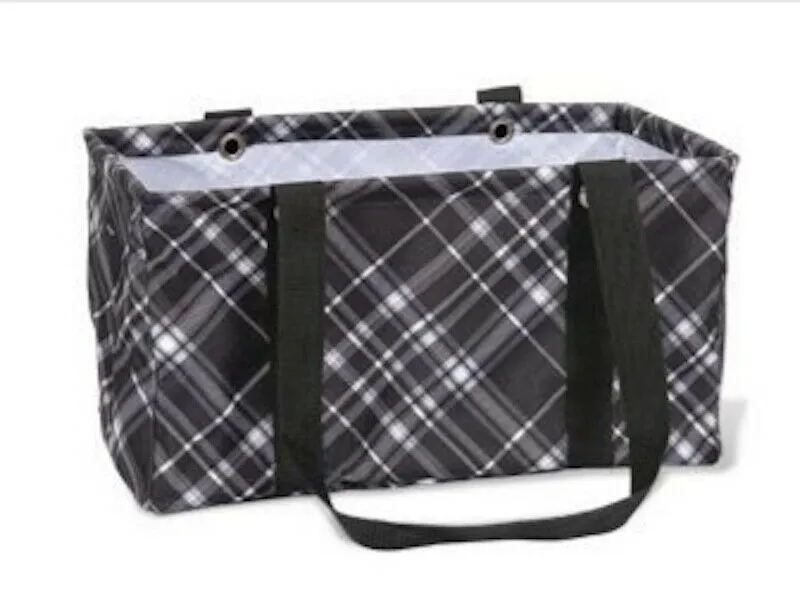 Thirty One MEDIUM UTILITY beach Picnic tote storage laundry Bag 31 gift in Black Pick me plaid