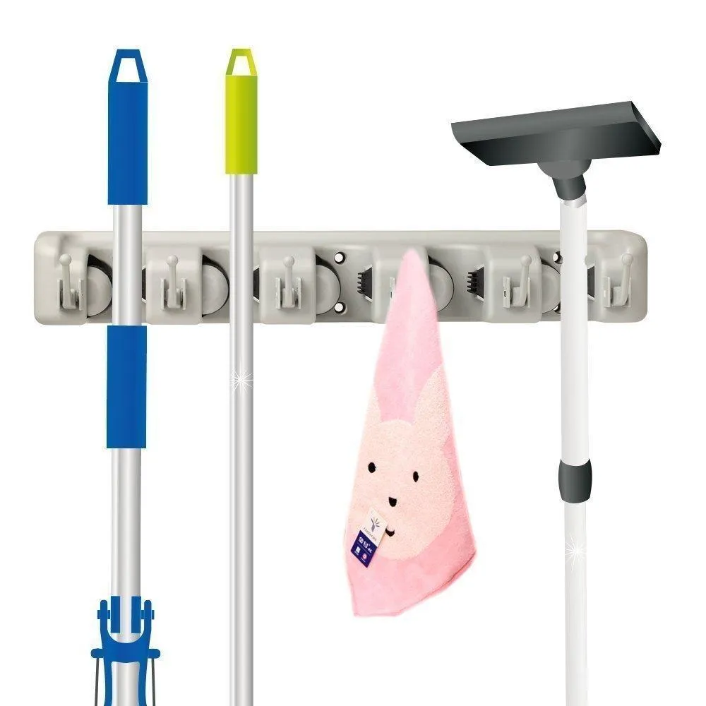 This Good Rate Mop and Broom Holder, Wall Mounted Garden Tool Storage Tool Rack Storage & Organization for Your Home, Closet, Garage and Shed (5Hole 6hanging)