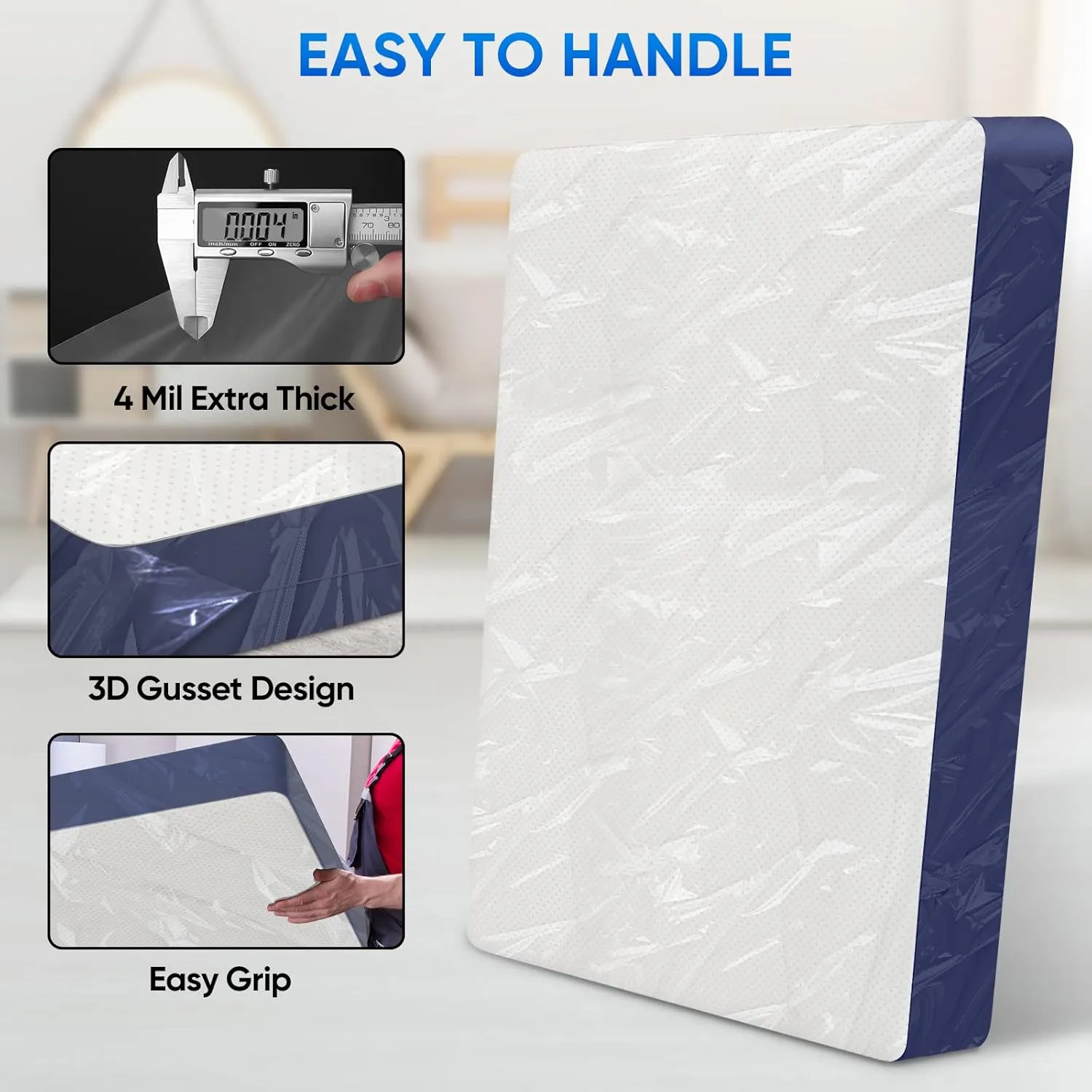 TICONN 2PK Plastic Mattress Bag for Moving Storage, Waterproof Mattress Protector Cover, Heavy-Duty Mattress Moving Supplies (4 mil, King)
