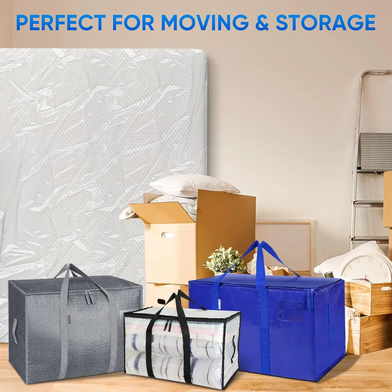 TICONN 2PK Plastic Mattress Bag for Moving Storage, Waterproof Mattress Protector Cover, Heavy-Duty Mattress Moving Supplies (4 mil, King)