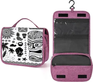 Tiki Bar Design,Travel Toiletry Hanging Bag Waterproof Bags,Palms Summer Tiki Vintage,Makeup bag Organizers, Cosmetic Travel-Sized Container,Large Capacity for Women,Black White
