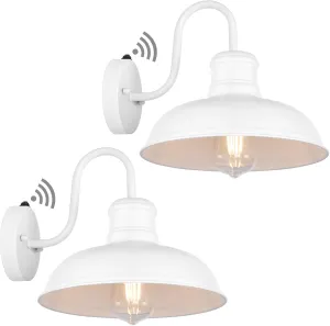 TOBUSA 2-Pack Dusk to Dawn Outdoor Wall Lights, Exterior Farmhouse Gooseneck Barn Light, White Vintage Outside Wall Mount Light Fixture, Waterproof Outdoor Light for House Porch Garage