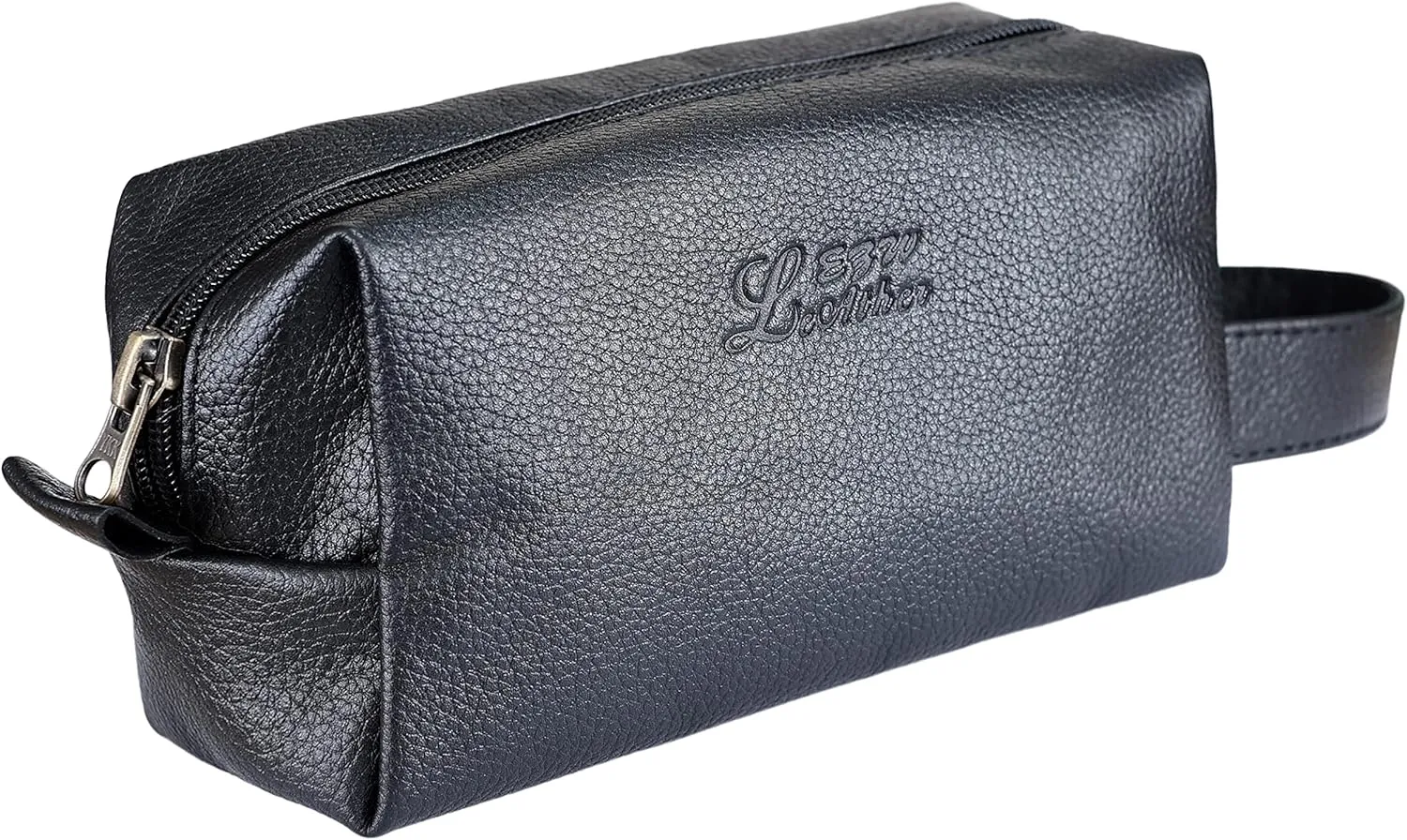 Toiletry Bag for Men and Women, Genuine Leather Travel Shaving & Dopp Kit for Toiletries, Cosmetics, Bathroom Organizer Shaving Bag, Grooming Kit Organizer (Mat Black)