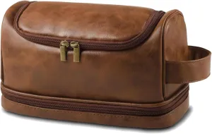 Toiletry Bag for Men Leather Travel Organizer Shaving Dopp Kit with hanging hook, Large Water-resistant Toiletries Bathroom Shaving Bags for Women