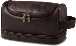 Toiletry Bag for Men Leather Travel Organizer Shaving Dopp Kit with hanging hook, Large Water-resistant Toiletries Bathroom Shaving Bags for Women