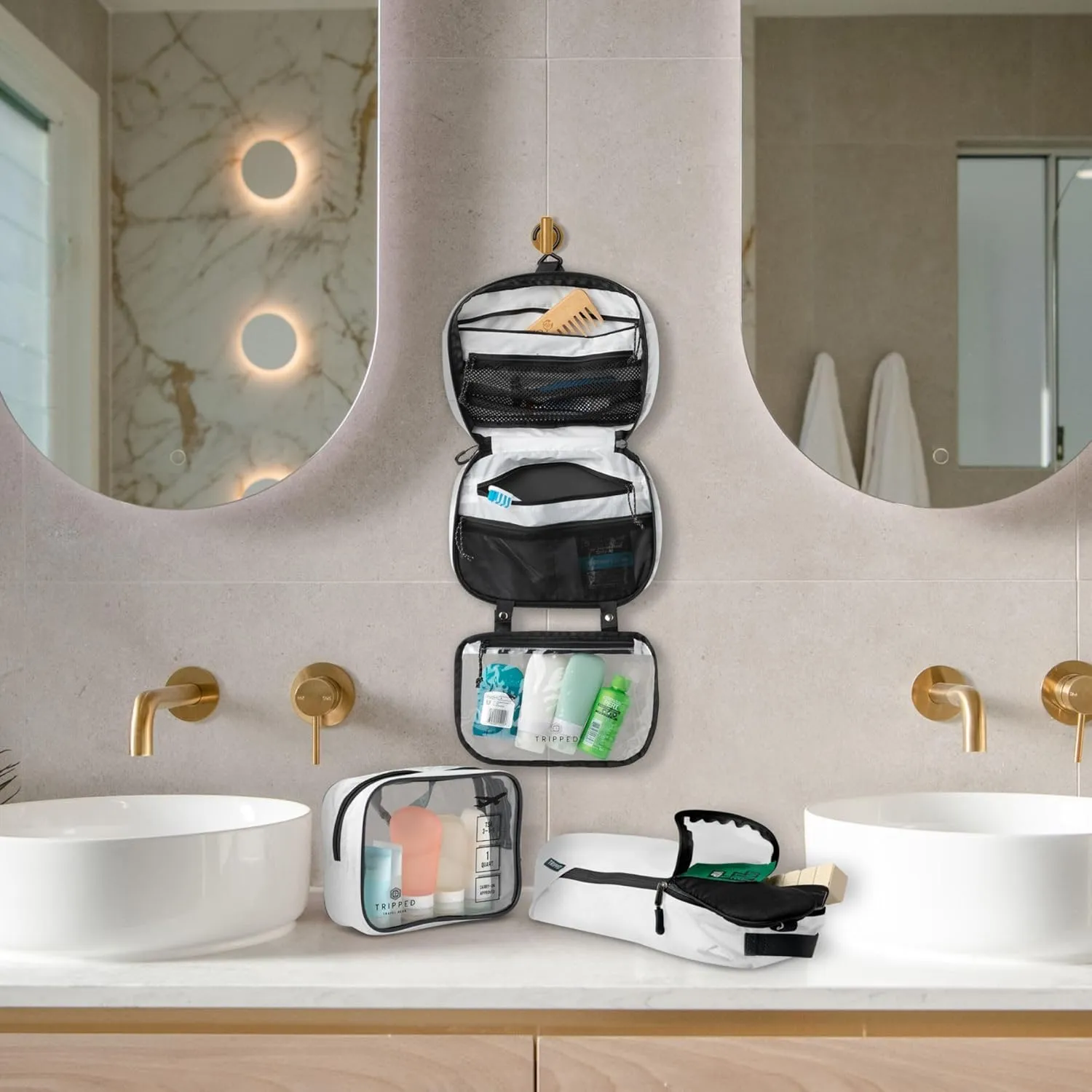 Toiletry Bag Kit Set: Hanging Travel Toiletry Bag   311 TSA Cosmetic Liquid Bag   Ultralight Accessory Organizer Pouch