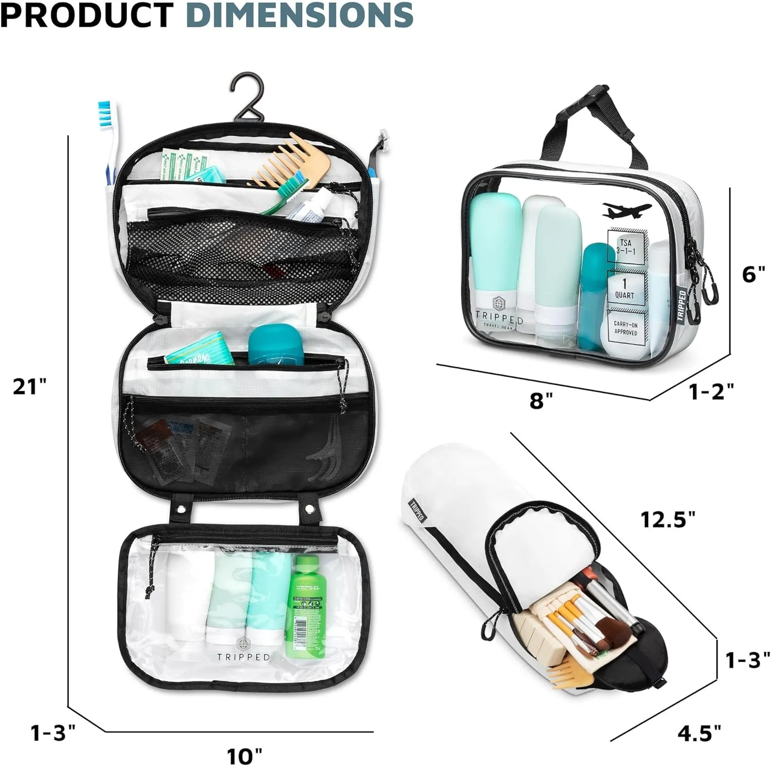 Toiletry Bag Kit Set: Hanging Travel Toiletry Bag   311 TSA Cosmetic Liquid Bag   Ultralight Accessory Organizer Pouch