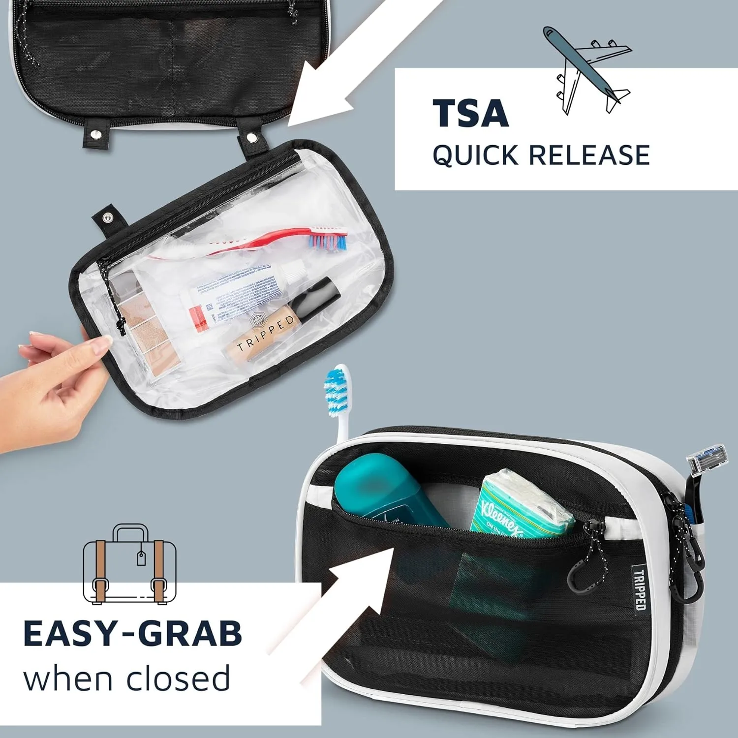 Toiletry Bag Kit Set: Hanging Travel Toiletry Bag   311 TSA Cosmetic Liquid Bag   Ultralight Accessory Organizer Pouch