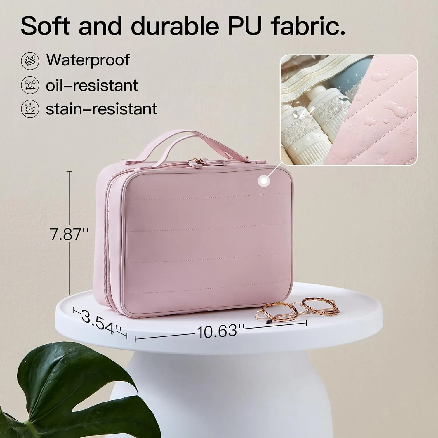 Toiletry Bag, Travel Bag for Women & Men, Portable Cosmetic Bag with Hanging Hook, Durable, Waterproof for Shampoo, Makeup, Essentials, Toiletries Acessories (Pink)