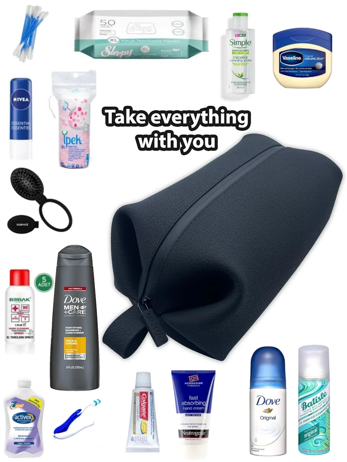 Toiletry Dopp Kit - Silicone Toiletry Kit Organizer, Bathroom Travel Kit For men- Silicone Toiletry Bag, Leak Resistance, Easy to Clean (Black, Medium 9 x 5 x 5 inches)