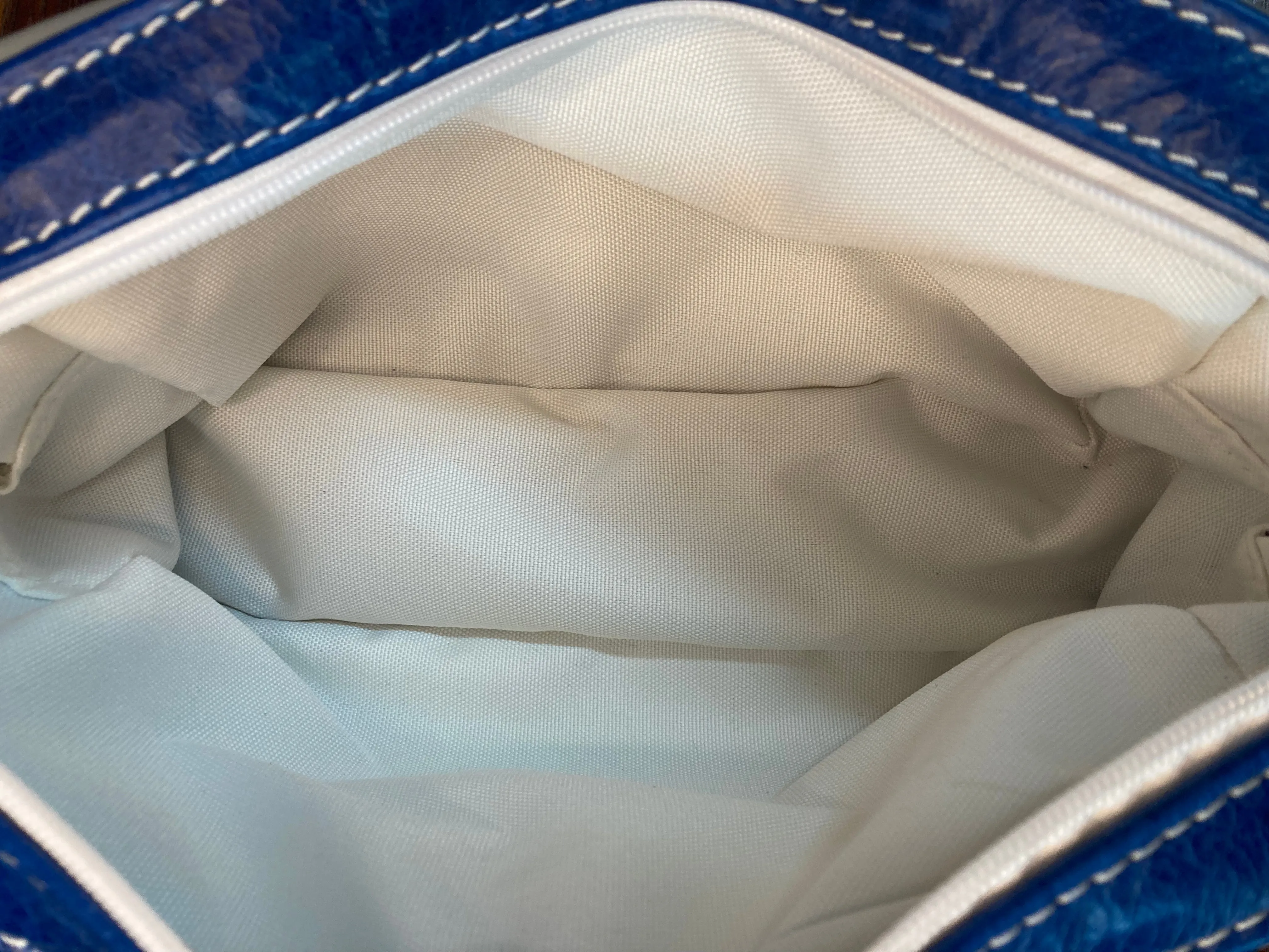 Toiletry/Cosmetic Bag/Shaving Kit - Gray and Blue Leather