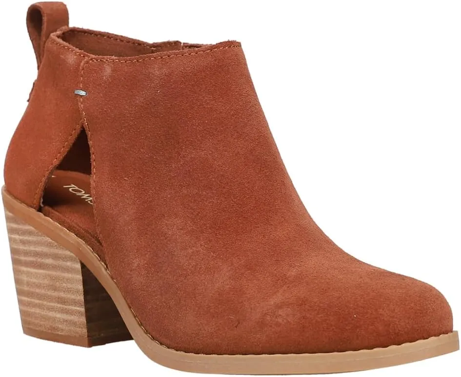 TOMS Womens Lea Zippered Round Toe Casual Boots Ankle Mid Heel 2-3" - Brown