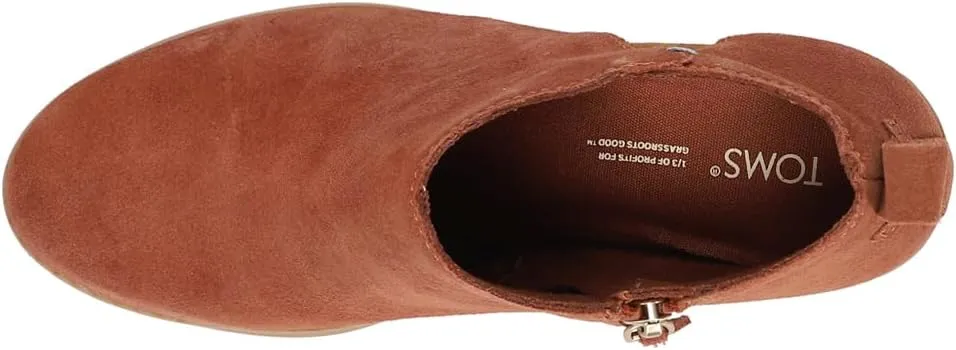 TOMS Womens Lea Zippered Round Toe Casual Boots Ankle Mid Heel 2-3" - Brown