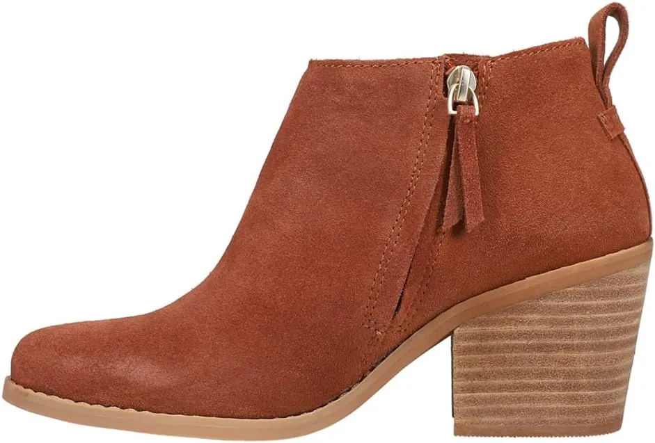 TOMS Womens Lea Zippered Round Toe Casual Boots Ankle Mid Heel 2-3" - Brown