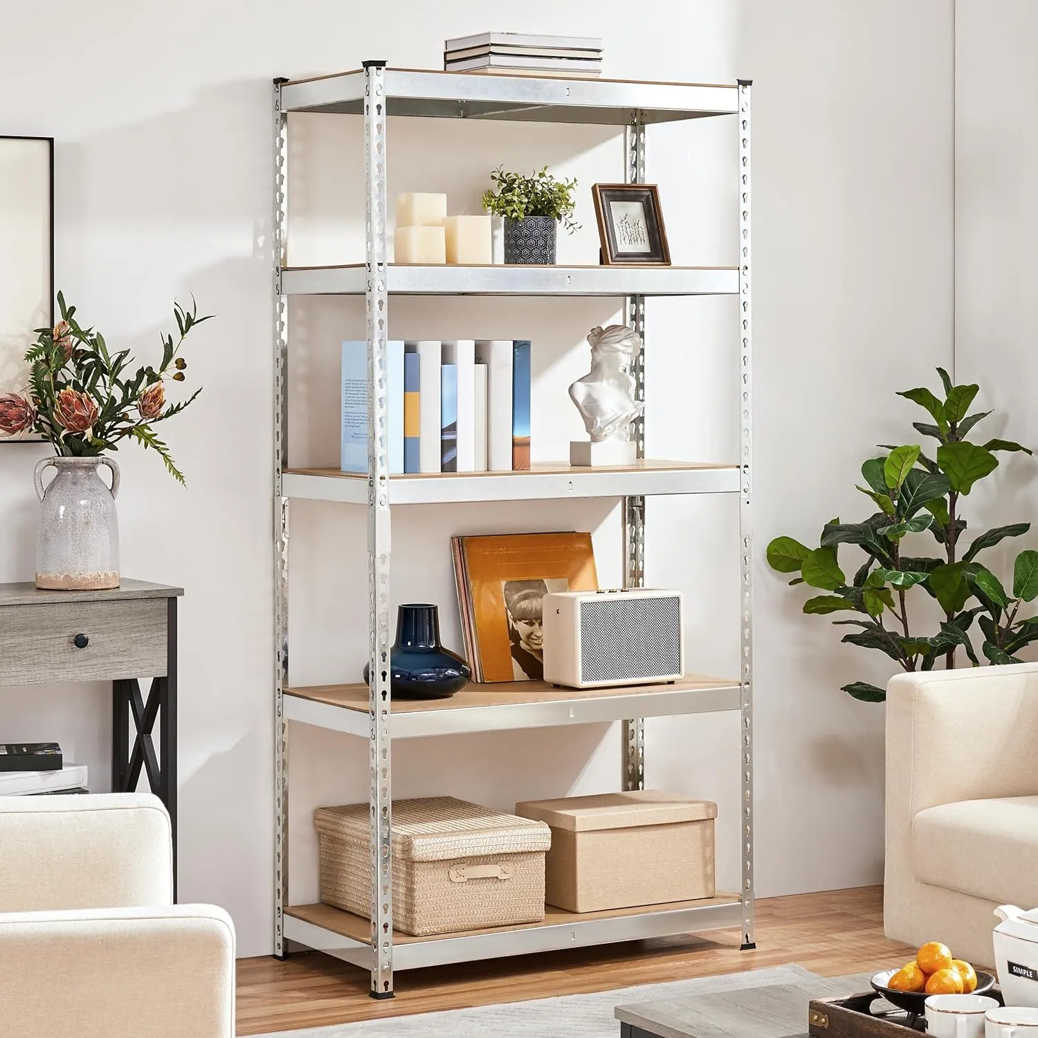 Topeakmart 5-Tier Utility Shelves, Metal Storage Shelves Garage Shelving Unit Adjustable Garage Storage Shelves Storage Racks Heavy Duty Shed Shelving- Silver, 35.5 x 17.5 x 72 Inch