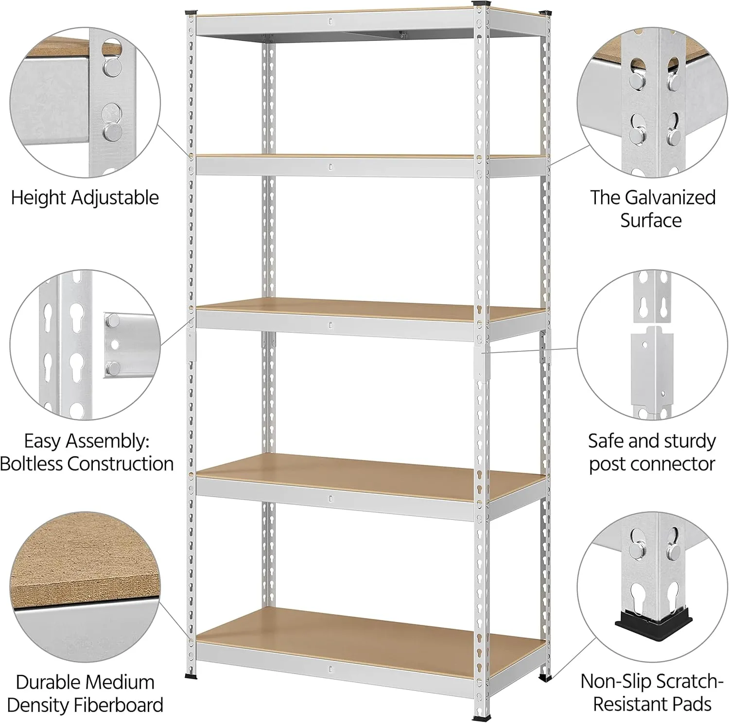 Topeakmart 5-Tier Utility Shelves, Metal Storage Shelves Garage Shelving Unit Adjustable Garage Storage Shelves Storage Racks Heavy Duty Shed Shelving- Silver, 35.5 x 17.5 x 72 Inch