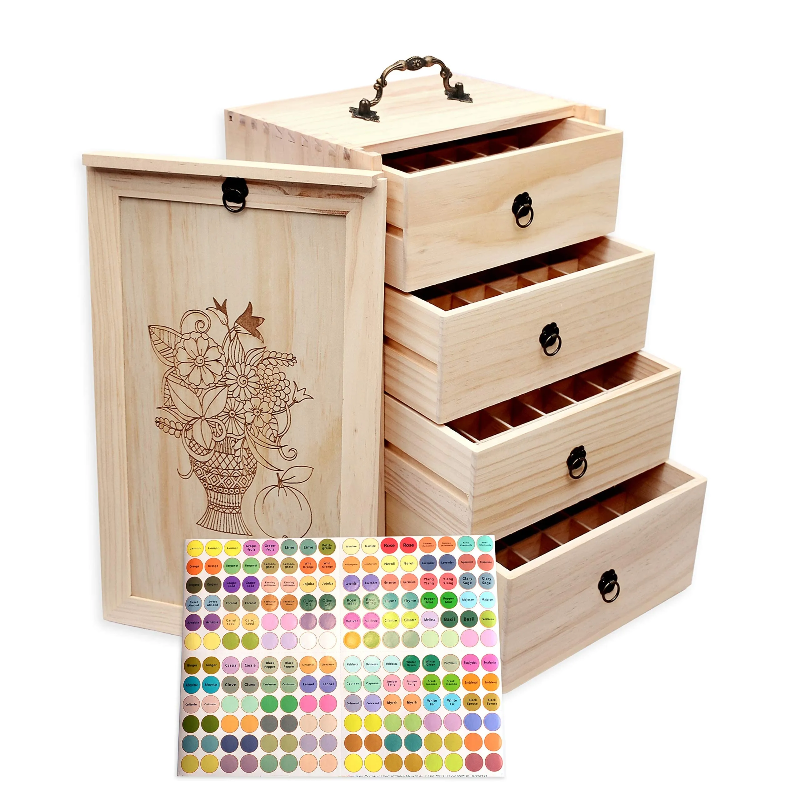 TORIBIO Essential Oil Box, Wooden Essential Oils Storage Holder Organizer for 96 Bottles, Holds 5 to 30 ml for Young Living & Doterra Bottles