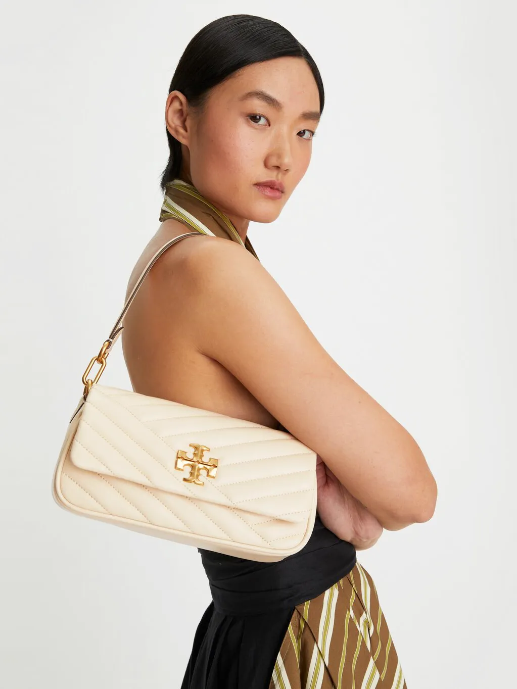 Tory Burch Kira Chevron Small Flap Shoulder Bag New Cream