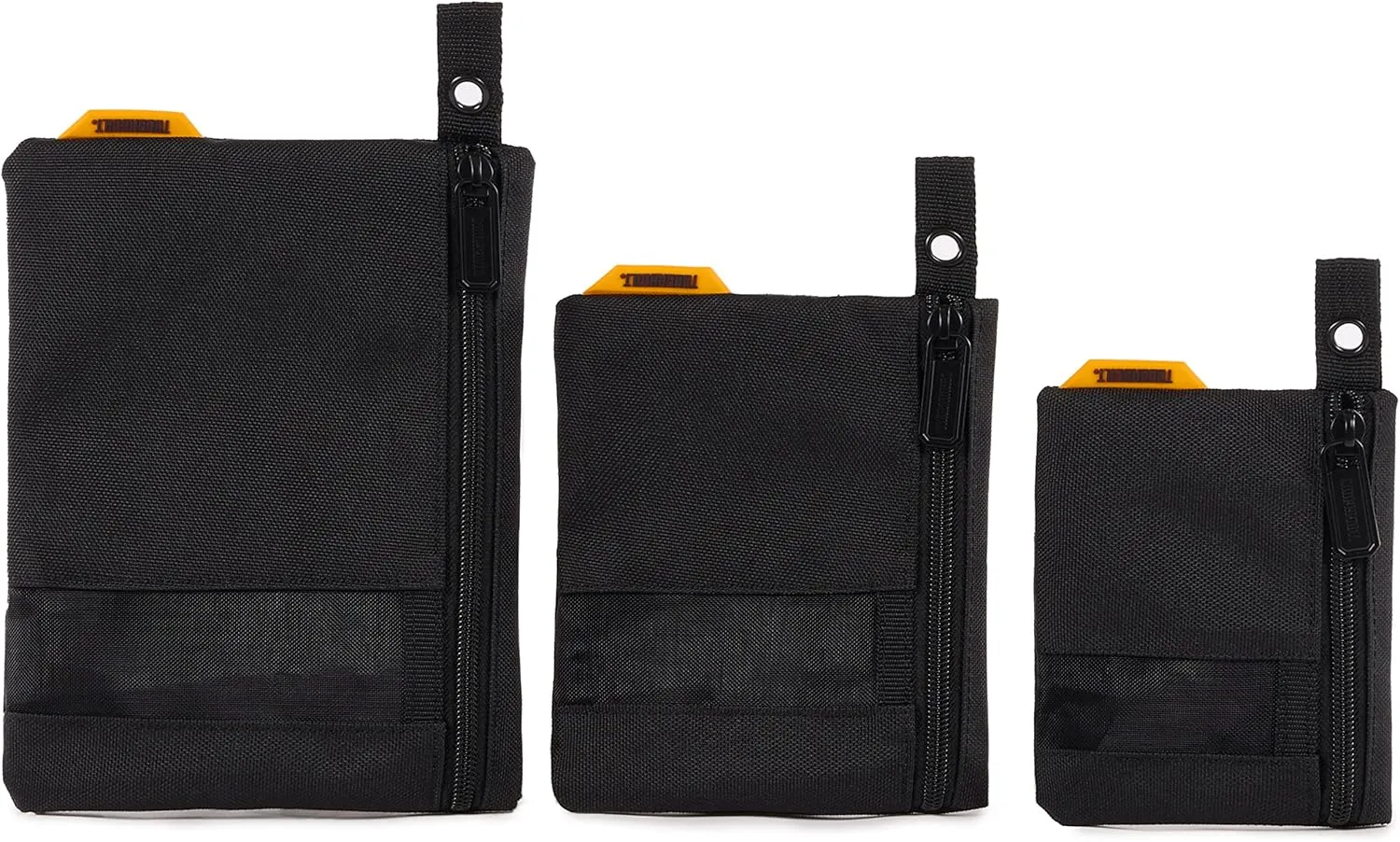 ToughBuilt - 3 Pack Fastener Bags 3 Sizes, Heavy-Duty Bags w/mesh Windows, Top Mounted Zippers - TB-193E
