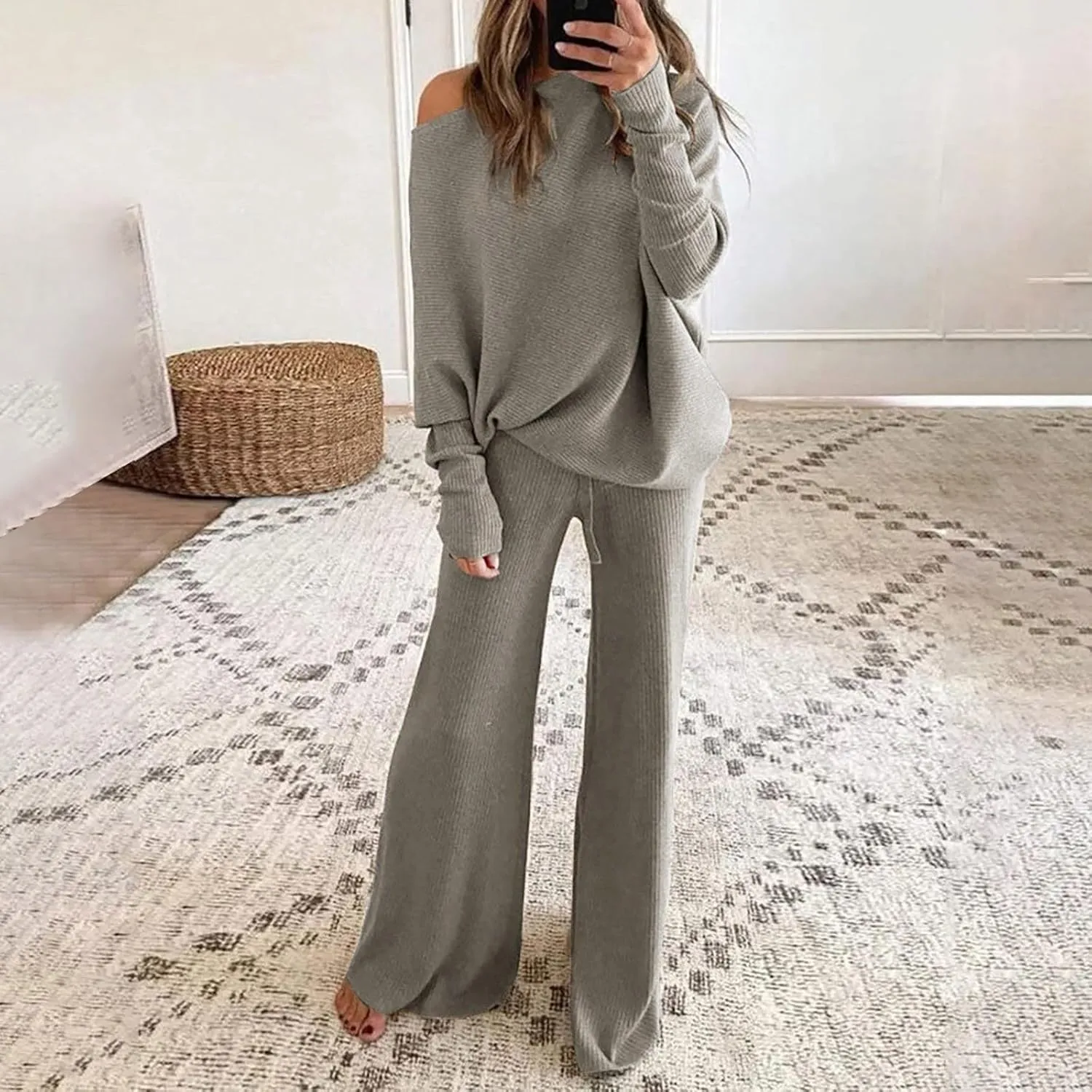 Track Suits for Women Set Casual 2 Piece Outfits Top and Loose Wide Leg Pants Casual Suit Half Zip Sweatshirts with