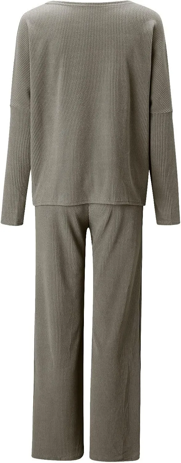 Track Suits for Women Set Casual 2 Piece Outfits Top and Loose Wide Leg Pants Casual Suit Half Zip Sweatshirts with