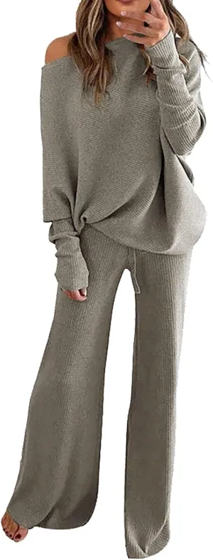 Track Suits for Women Set Casual 2 Piece Outfits Top and Loose Wide Leg Pants Casual Suit Half Zip Sweatshirts with