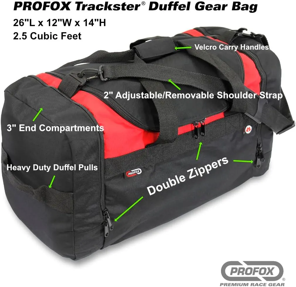 Trackster Auto Racing Motorsports Gym Gear Sports Equipment Duffel Bag (Black-Red)