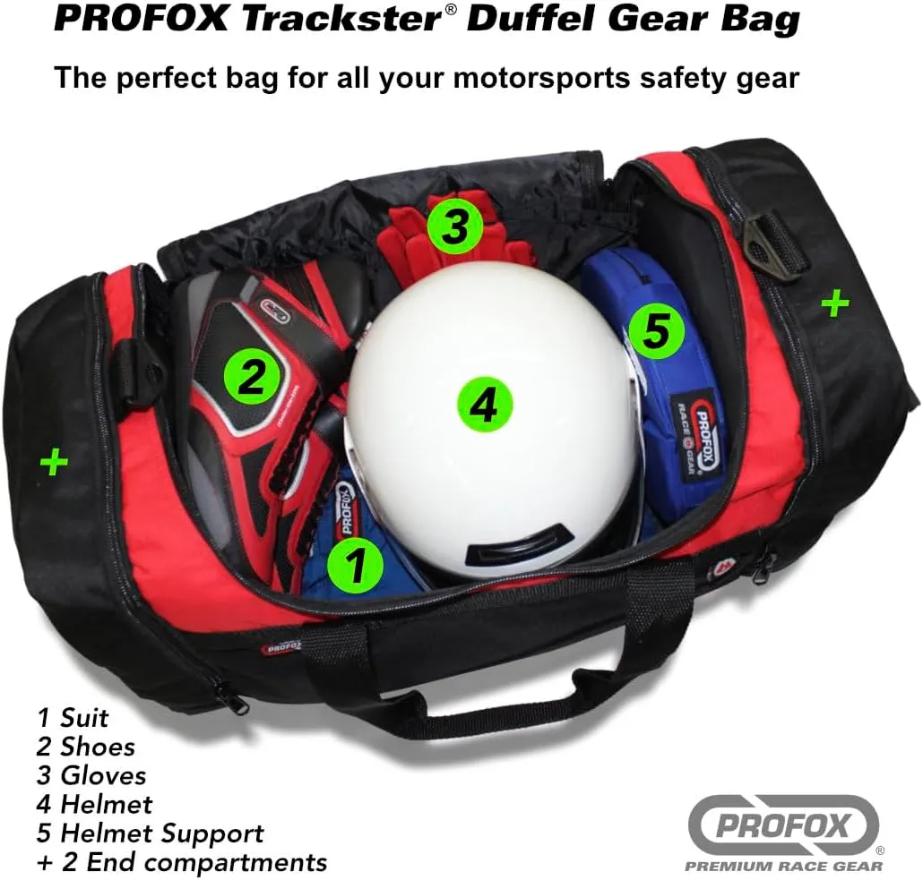 Trackster Auto Racing Motorsports Gym Gear Sports Equipment Duffel Bag (Black-Red)