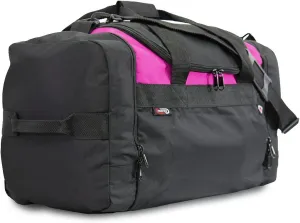 Trackster Auto Racing Motorsports Gym Gear Sports Equipment Duffel Bag (Black with Pink)
